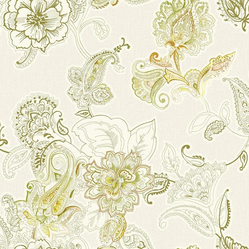 Gelbe Damast Tapete Wallquest Villa Rose Acryl beschichtet Feature Wall - Bild 2 von 5
