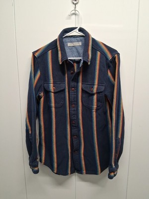 OUTERKNOWN BLANKET SHIRT JACKET Mens Sz Small SHACKET BLUE STRIPE BUTTON FRONT