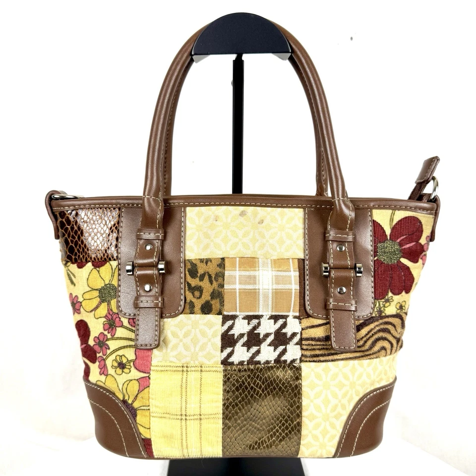Relic By Fossil Handbag Purse Tote Patchwork & Brown Leather Satchel Authentic - Image 2 of 4