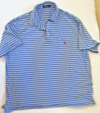 Polo Ralph Lauren mens polo shirt 2XB big white blue stripe logo EUC
