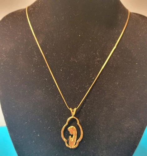 Vintage 14K Yellow Gold Madonna Pendant Necklace Set - 16" Snake Chain 3.55g - product listing photo