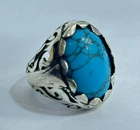 925 Sterling Silver Natural Sky-Blue Turquoise Ring - Size 9.50 US - 12g