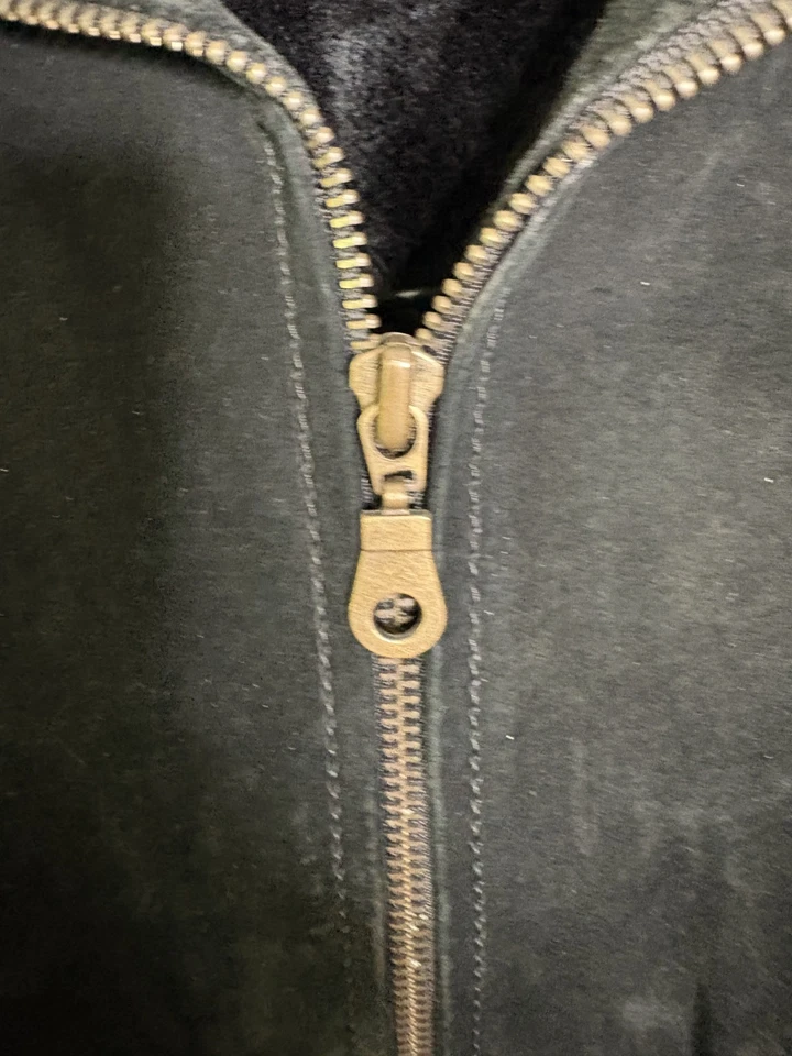 Northwest Territories 黑色麂皮绒皮革夹克外套 L 码人造毛皮腰带保暖 — 第 3/4 张图片