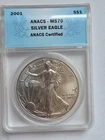 2001 American Silver Eagle 1$ ANACS MS70 Eagles Label