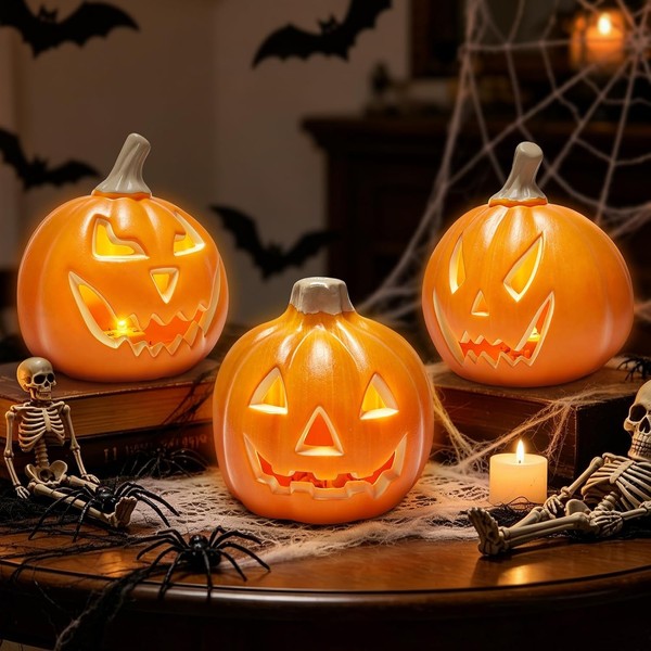 Halloween Deko KüRbis 3 StüCk LED Windlicht FüR Outdoor Herbstdeko-image
