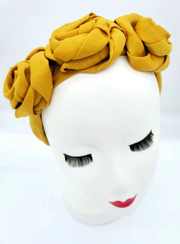 Stylish Mustard Yellow Fabric Rose Headband Fascinator Simple Elegant Headwear - Picture 4 of 4