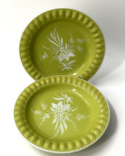 PV Italy Two (2) Green 10" Ceramic Soup Bowls Handpainted