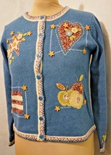 Christopher & Banks Americana Sweater Womens Cardigan Button Down Embroidered S