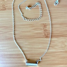 Silver Tone Iridescent Faux Opal Inlay Bar Ne...