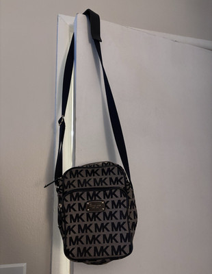 Michael Kors Logo Print Small Crossbody Bag Black/Gray Zip, Adjustable Strap
