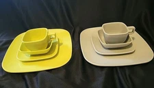 Brookpark Modern Design Melamine Dishes, 2 Place Settings MCM, gray, yellow