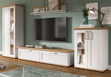 Wohnwand weiß Landhaus mit Eiche Wohnzimmer Schrankwand 4-teilig 315 cm Mirano