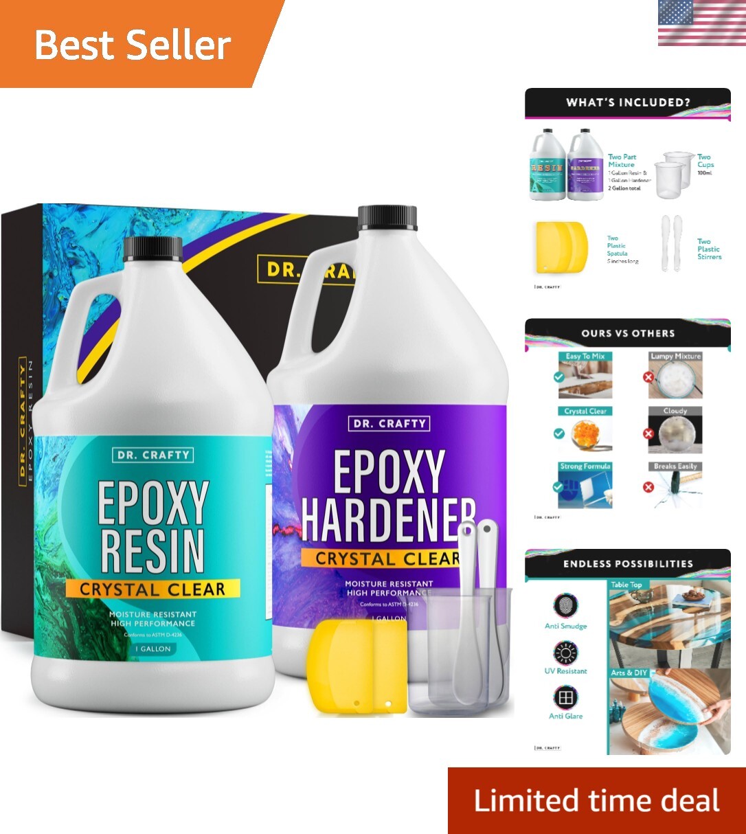 DR CRAFTY Clear Epoxy Resin - Table Top Epoxy Resin Kit - Clear Epoxy Resin f...