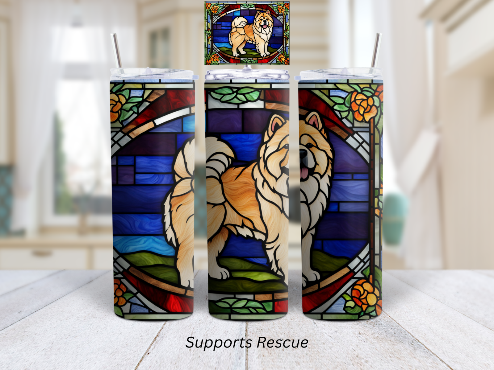 Stained Glass Chow Chow Dog Vibrant 20 oz Stainless Steel Insulated Tumbler
