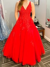 Gorgeous Red Sequined Long Length Prom Dress, Full Skirt With Pockets