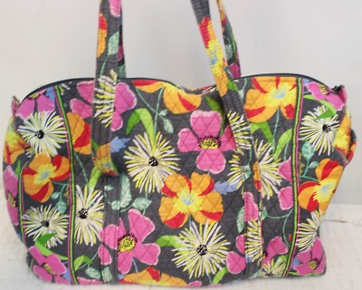 Vera Bradley Grey Jazzy Bloom Floral Large Duffle Bag Baby Orange