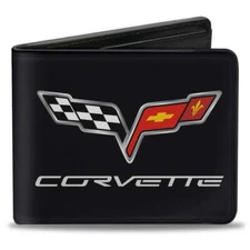 Corvette C6 Logo Black Vegan Leather Men's Bi-Fold Wallet Official Licensed