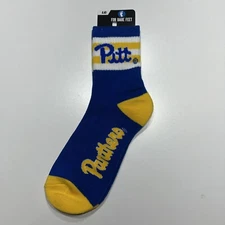 Pitt Panthers NCAA FBF For Bare Feet Stripe Logo Royal Knit Crew Socks Large New