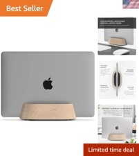 Maple Wood Vertical Laptop Holder - Space-Saving Adjustable Dock for MacBook Pro
