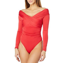 BCBGMAXAZRIA L116001 Ruched Bodysuit Scarlet Women's Size S