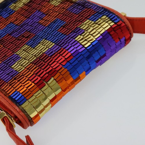 FENDI Sequin Shoulder Bag Leather Red Auth 113262 - Picture 7 of 24