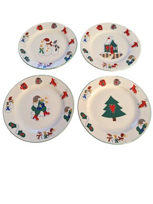 Vtg KMart Welcome Winter Salad Plates Christmas Stoneware Farmhouse