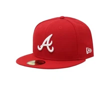 New Era 59Fifty Men Boys Cap Atlanta Braves Scarlet Red Custom Hat Size 6 7/8