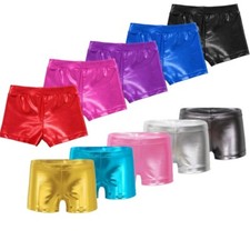 Kids Girls Shiny Metallic Shorts Workout Fitness Sports Shorts Running Hot Pants