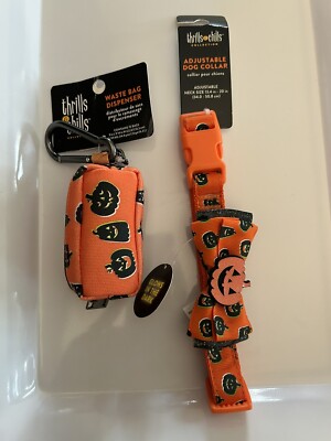 Halloween Themed Dog Collar And Poop Bag Holder Medium To Large Breed