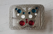 Vintage Red Teal Blue Artisan Cutout Butterfly Belt Buckle Retro Hippie Boho