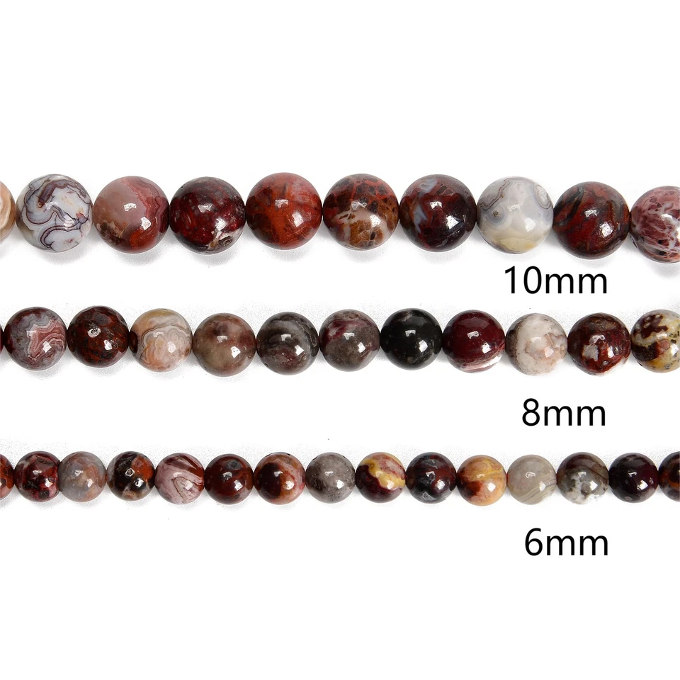 Natural Mexican Crazy Lace Agate Smooth Round Beads 6mm 8mm 10mm 15.5'' Strand - Image 4 of 4