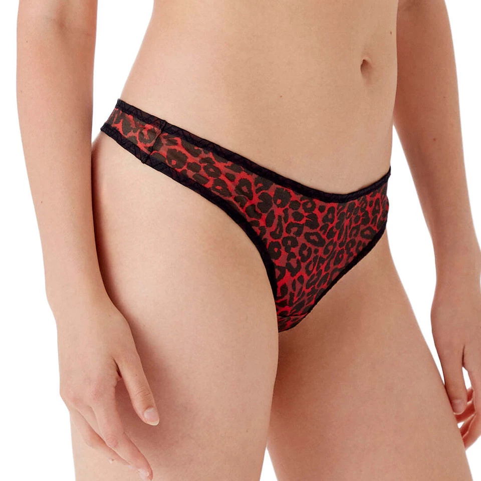 Gossard Glossies Leopard Print Sheer Thong Panty New Lingerie Black/Red 13106 - Image 3 of 4