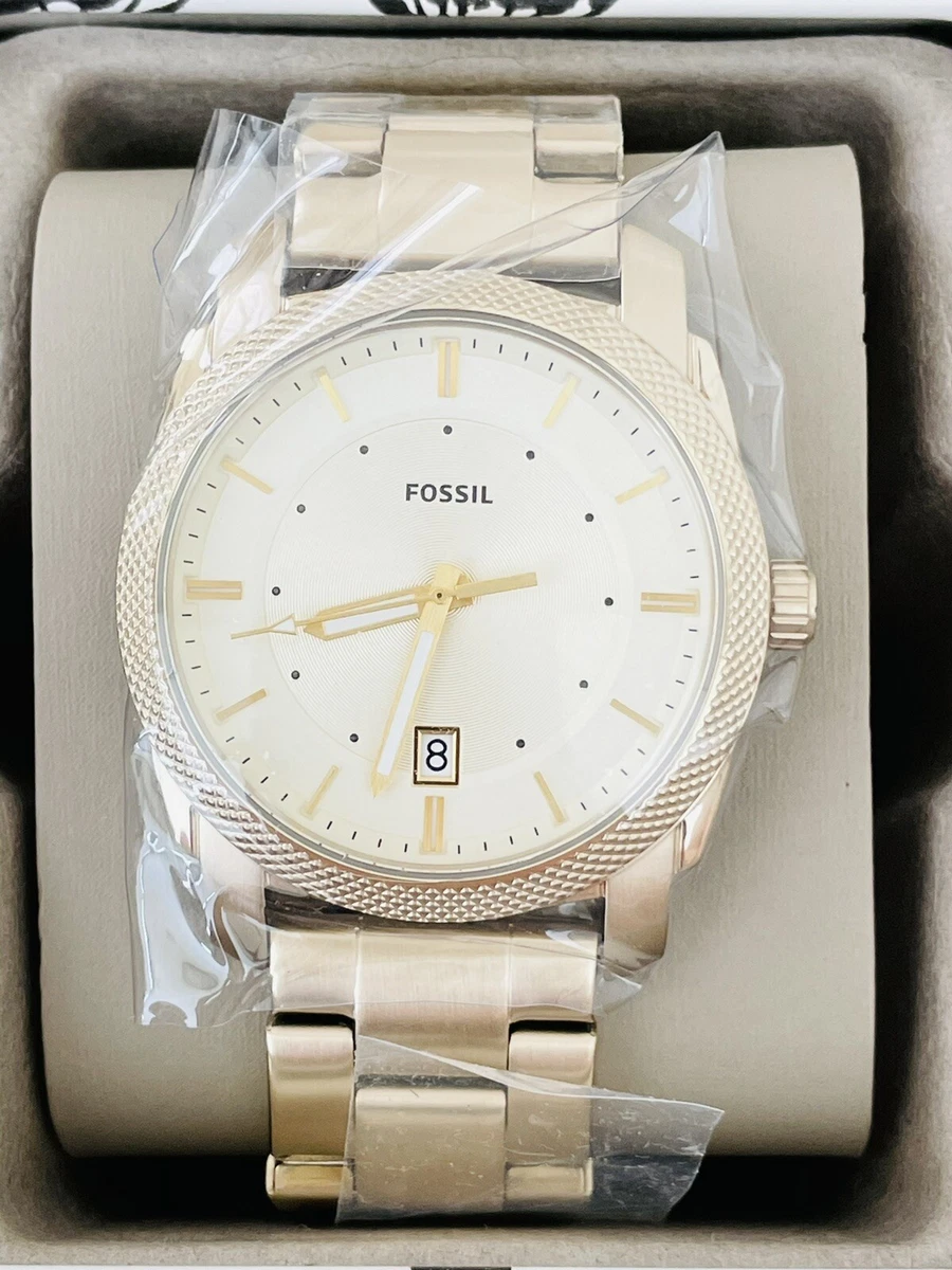 Fossil Machine Three Hand Date Gold Tone Stainless Steel Watch