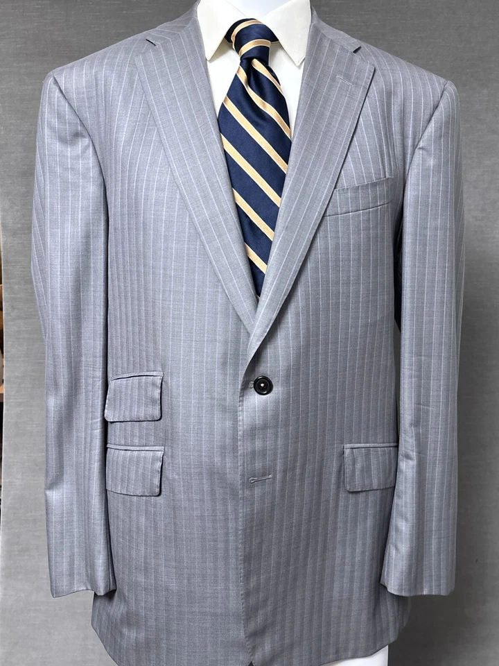 Oxxford Suit 42L Jacket 36x31 Pants Gray Pinstripe Bespoke Tailored Classic - Image 3 of 4