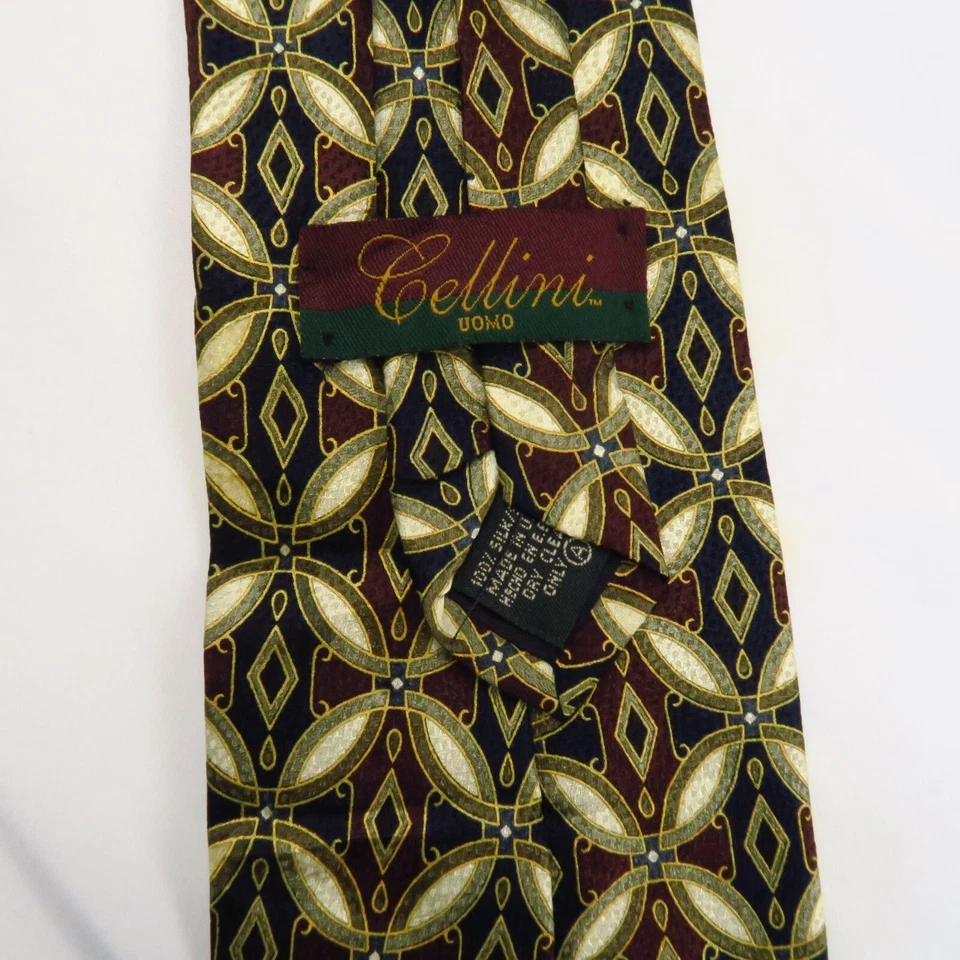 复古 Cellini Uomo 几何花卉星星钻石图案 56"x 4" 红色蓝色金色 — 第 3/4 张图片