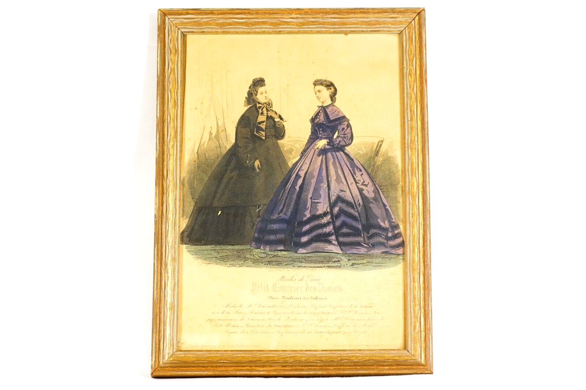 Antique 1800s Modes De Paris Women's Fashion Advertising Victorian Dress Framed