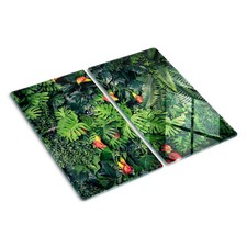 Glas-Herdabdeckplatte Ceranfeldabdeckung Zweiteilig 2x30x52 Exotischer Dschungel