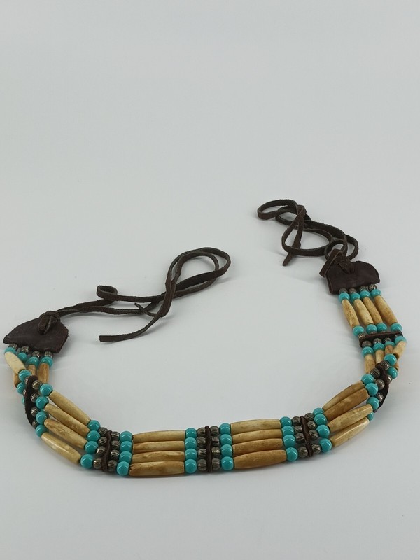 Buffalo Hair Pipe, Turquoise and Leather Choker