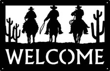Cowboy Trio Welcome Sign or Custom Name Plaque - Made in America - Outdoor Dec