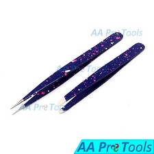 2pcs Eyebrow Tweezers/Set - Best Stainless Steel Plucking Hair Blue  White 
