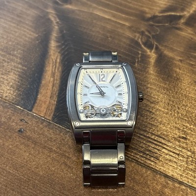 FOSSIL Skeleton Watch ME1005 Stainless Steel Dial Gunmetal Needs Battery