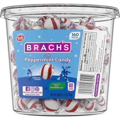 Brachs Bobs Sweet Stripes Soft Peppermint Candy 160 Count 28oz Jar Bulk