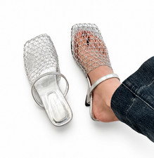Women Mesh High Heel Sandals Square Toe Slingback Summer Dress Shoes Pumps