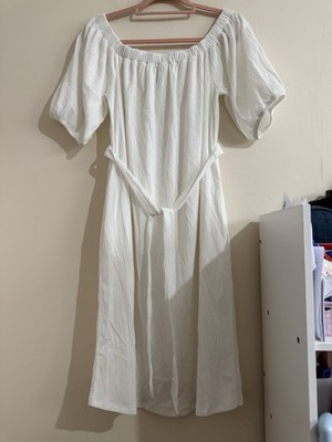 Boden White Off The Shoulder Crepe Fabric Belted Dress - BNWOT - Size 12