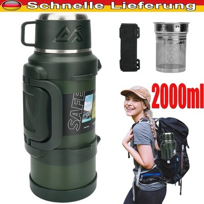 2 Liter Edelstahl Thermosflasche Doppelwand Isolierkanne mit Becher Thermoskanne