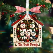 Personalized Snowman Family Name Ornament, Custom Family Christmas Ornament, Sno