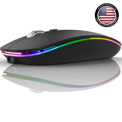 Sleek Matte Black Bluetooth Mouse - Rechargeable, Silent & Colorful LED Features