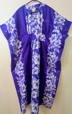 Vintage Orchid Fashions Purple Hawaiian Aloha Kimono Muumuu Caftan Dress O/S