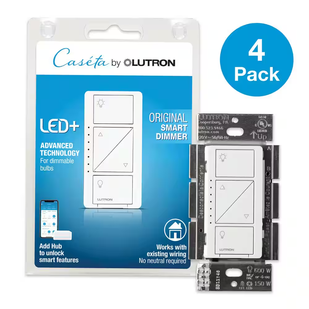 Caseta Smart Dimmer Switch for Wall & Ceiling Lights, 150W LED, White (PD-6WCL-W