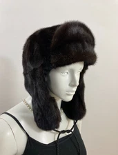 NWOT - Super Cool Dark Brown Mink Fur Trapper Hat - New Satin Lining